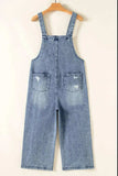 Distressed Bib Pocket Wide Leg Denim Overalls - Trendsi - Flyclothing LLC