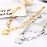 Heart Charm Pearl Accent Chain Bracelet - Trendsi - Flyclothing LLC