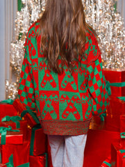 Candy Cane Contrast Round Neck Sweater - Trendsi