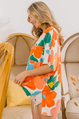 BiBi Floral V Neck Slit Side T-Shirt - Trendsi - Flyclothing LLC