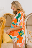BiBi Floral V Neck Slit Side T-Shirt - Trendsi