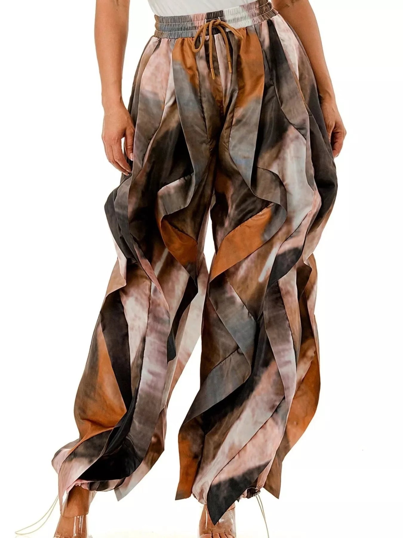 Printed Cargo Pants with Drawstring Waist - Trendsi - Flyclothing LLC