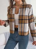 Plaid Open Front Long Sleeve Jacket - Trendsi - Flyclothing LLC