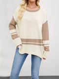 Color Block Side Slit Sweater - Trendsi - Flyclothing LLC