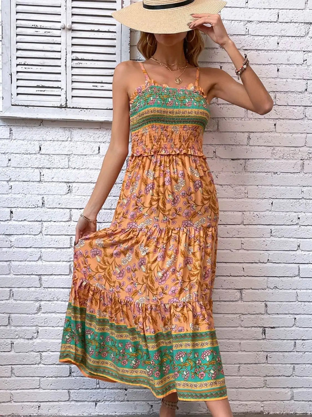 Printed Square Neck Midi Cami Dress - Trendsi