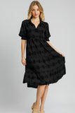 Umgee Full Size Swiss Dot Jacquard Tiered Midi Dress Plus Size - Trendsi