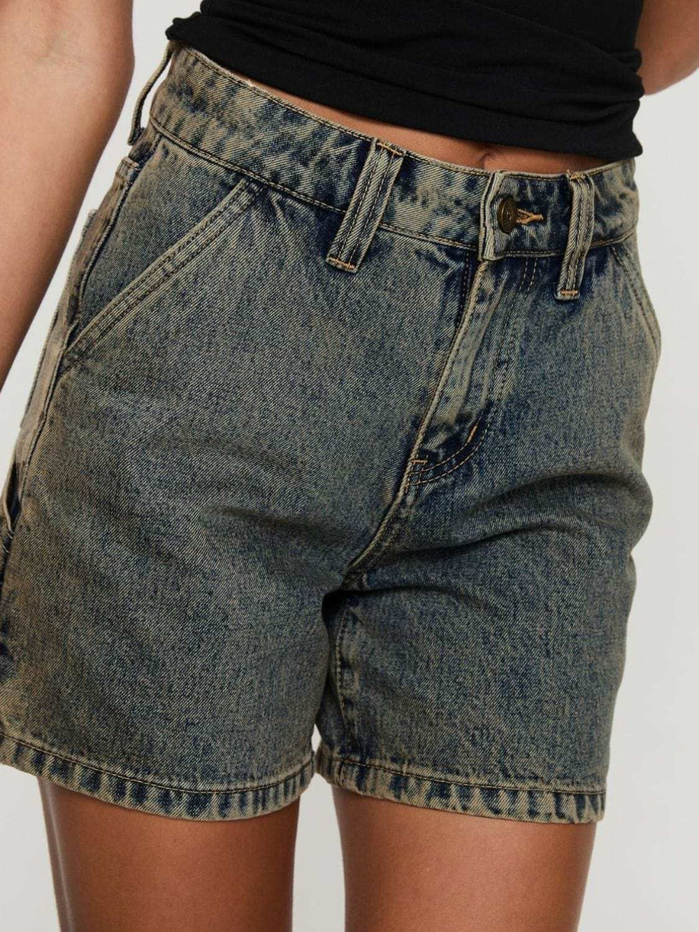 Washed High Rise Denim Shorts - Trendsi - Flyclothing LLC