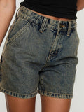 Washed High Rise Denim Shorts - Trendsi