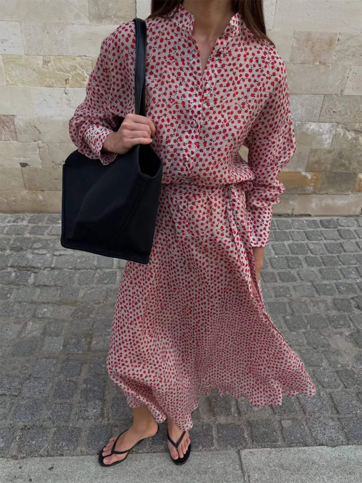 Floral Button Front Long Sleeve Dress - Trendsi - Flyclothing LLC