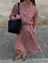 Floral Button Front Long Sleeve Dress - Trendsi - Flyclothing LLC
