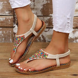 PU Leather Beaded Flat Sandals - Trendsi