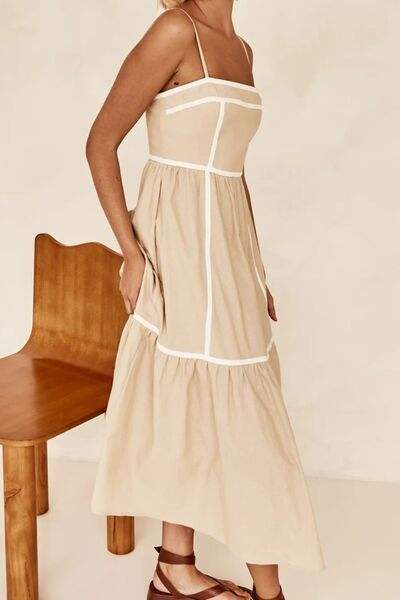 Contrast Trim Square Neck Midi Cami Dress - Trendsi - Flyclothing LLC