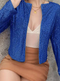 Full Size Sequin Open Front Cropped Jacket - Trendsi - Flyclothing LLC