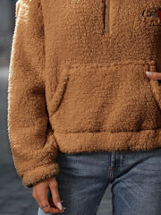 Heart Half Zip Long Sleeve Teddy Sweatshirt - Trendsi