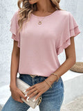 Ribbed Flutter Sleeve T-Shirt - Trendsi - Flyclothing LLC