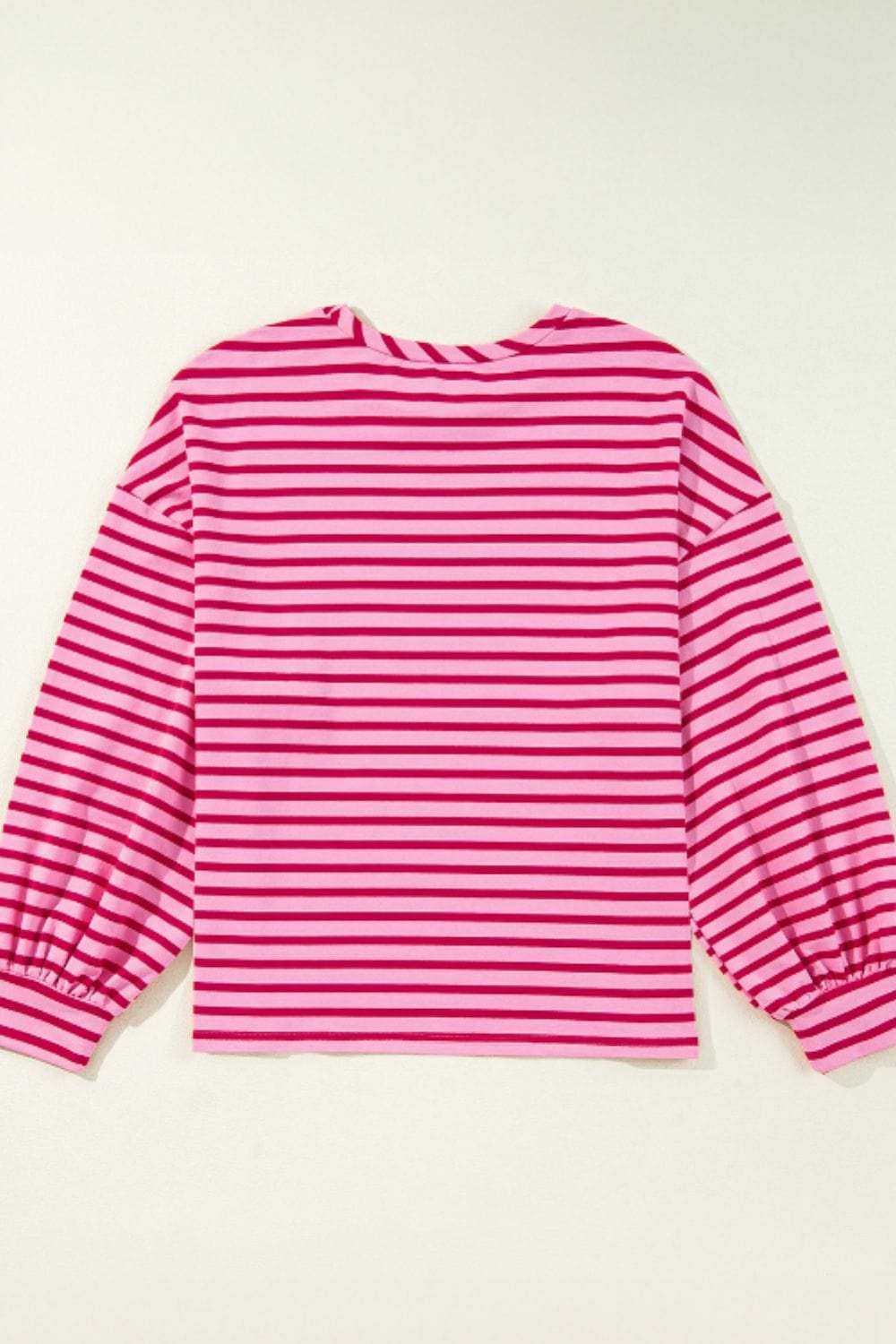 Striped Round Neck Long Sleeve Sweatshirt - Trendsi - Flyclothing LLC