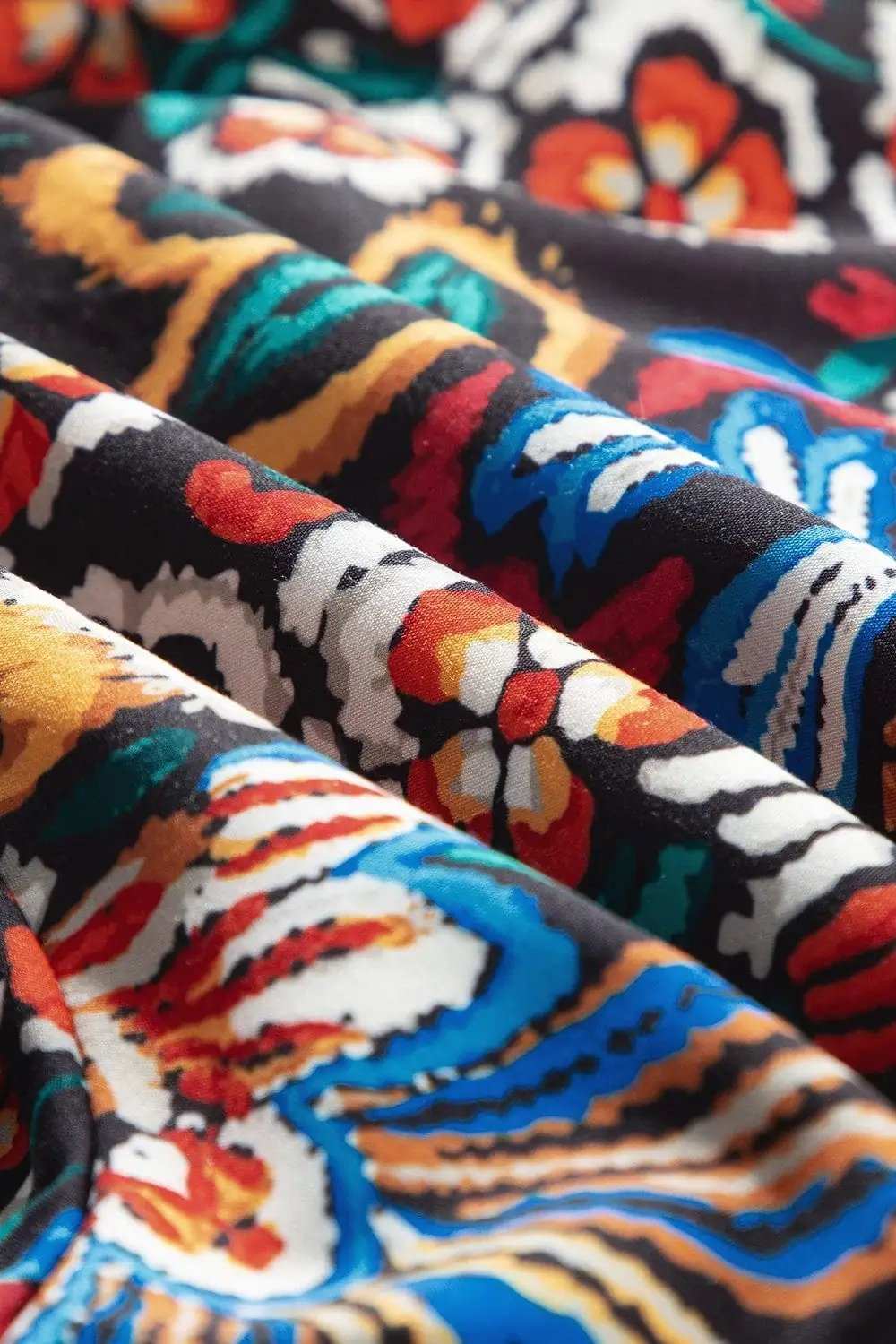 Tropical Print Puff Sleeve Knot Front Blouse - Trendsi - Flyclothing LLC