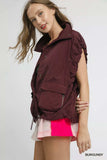 Umgee Drawstring Hem Nylon Vest with Pockets - Trendsi - Flyclothing LLC