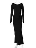 Backless Ruched Long Sleeve Maxi Dress - Trendsi - Flyclothing LLC