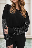 Sequin Boat Neck Long Sleeve Blouse - Trendsi