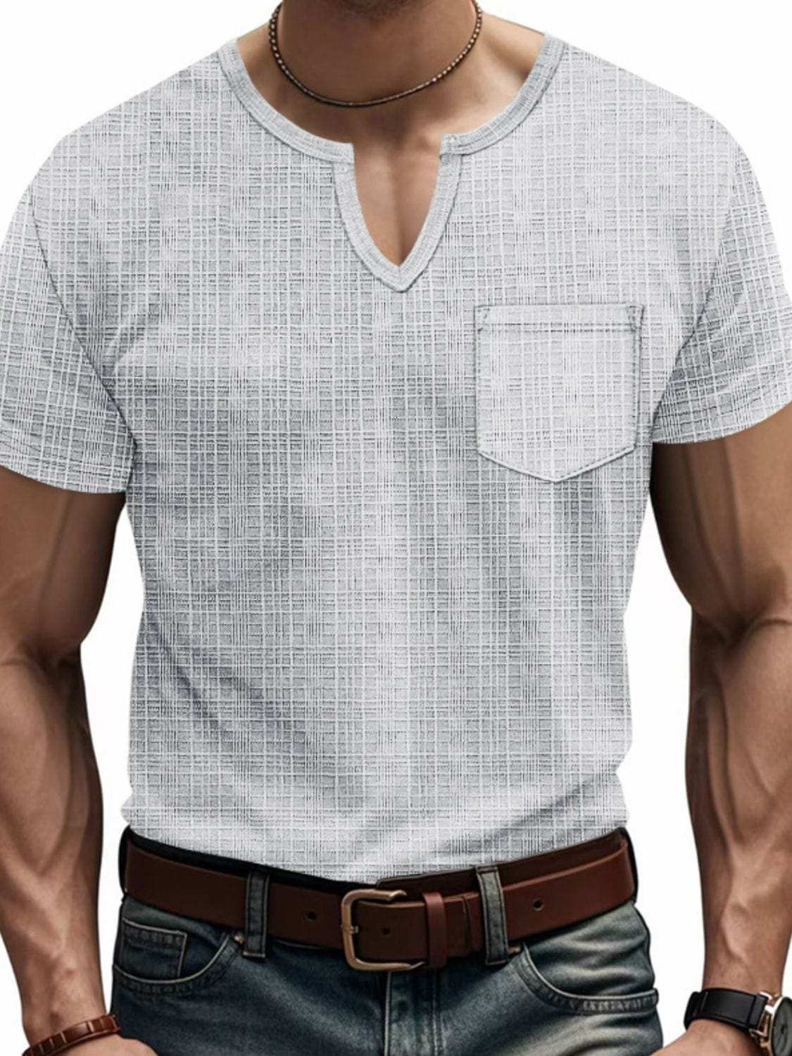 Men's Full Size Notched Short Sleeve T-Shirt Plus Size - Trendsi - Flyclothing LLC