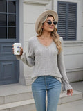 Lace Detail V-Neck Long Sleeve T-Shirt - Trendsi