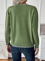 Contrast Trim Quarter Zip Long Sleeve Knit Top - Trendsi - Flyclothing LLC