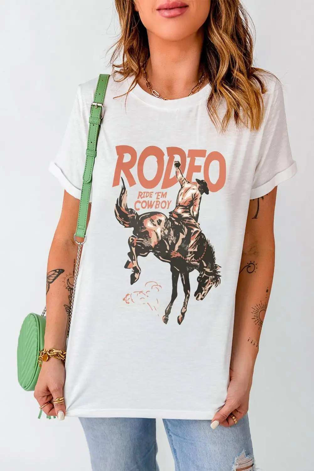 Cowboy Graphic Round Neck Short Sleeve T-Shirt - Trendsi - Flyclothing LLC