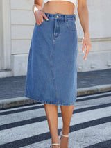 Slit Back Midi Denim Skirt - Trendsi - Flyclothing LLC