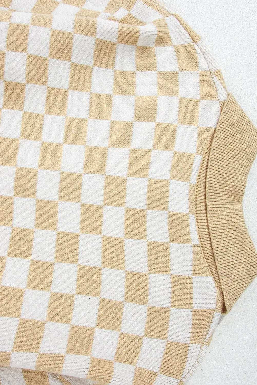 Checkered Collared Neck Long Sleeve Sweater - Trendsi - Flyclothing LLC