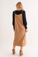 And The Why Faux Suede Cut Edge Slit Cami Midi Dress - Trendsi - Flyclothing LLC