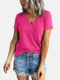 Pocketed V-Neck Short Sleeve T-Shirt - Trendsi - Flyclothing LLC