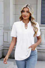 Notched Short Sleeve Top - Trendsi