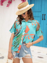 Printed Collared Neck Short Sleeve Shirt - Trendsi - Flyclothing LLC