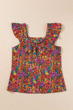 Tied Printed Square Neck Cap Sleeve Blouse - Trendsi - Flyclothing LLC