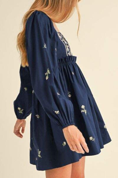Floral Square Neck Balloon Sleeve Mini Dress - Trendsi - Flyclothing LLC