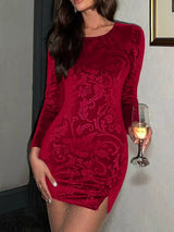 Velvet Floral Bodycon Mini Dress - Trendsi - Flyclothing LLC