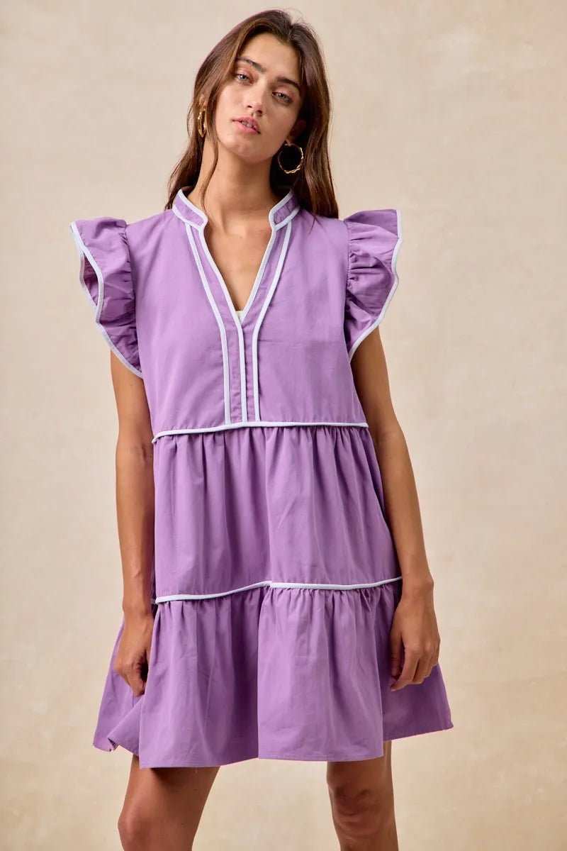 BiBi Gameday Theme Contrast Binding Ruffled Dress - Trendsi - Flyclothing LLC