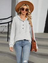 Half Button Long Sleeve Hooded Top - Trendsi - Flyclothing LLC