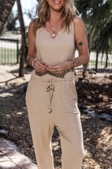 Drawstring Notched Wide Strap Jumpsuit