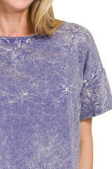 Zenana Washed Crew Neck Short Sleeve Crop Box Tee - Trendsi - Flyclothing LLC