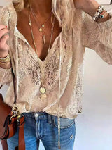 Lace Tie-Neck Blouse - Trendsi - Flyclothing LLC