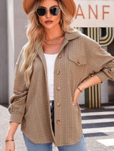 Textured Button Up Long Sleeve Shacket - Trendsi - Flyclothing LLC