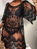 Lace Round Neck Half Sleeve Cover-Up - Trendsi - Flyclothing LLC