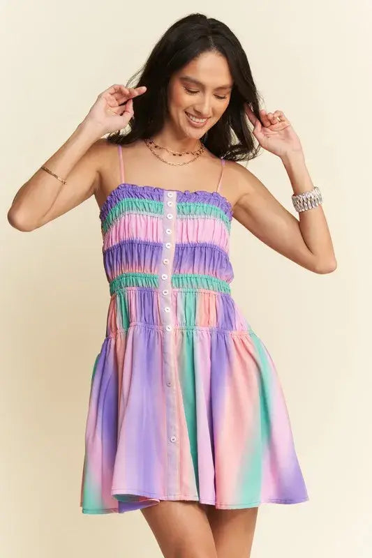 Davi & Dani Multi Color Ombre Printed Bodice Button Up Dress - Trendsi - Flyclothing LLC