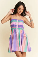 Davi & Dani Multi Color Ombre Printed Bodice Button Up Dress - Trendsi - Flyclothing LLC