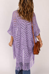 Openwork Open Front Cardigan with Fringes - Trendsi - Flyclothing LLC