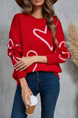 Angel Wings Heart Dropped Shoulder Long Sleeve Sweater - Trendsi - Flyclothing LLC