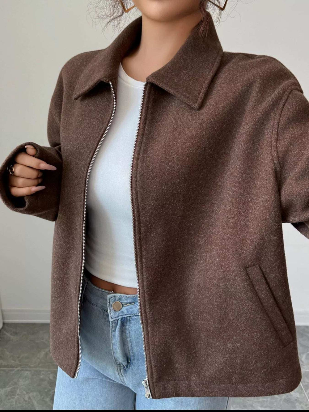 Casual Zip-Up Long Sleeve Jacket - Trendsi - Flyclothing LLC