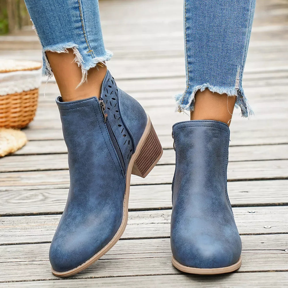 Round Toe Block Heels Boots - Trendsi - Flyclothing LLC